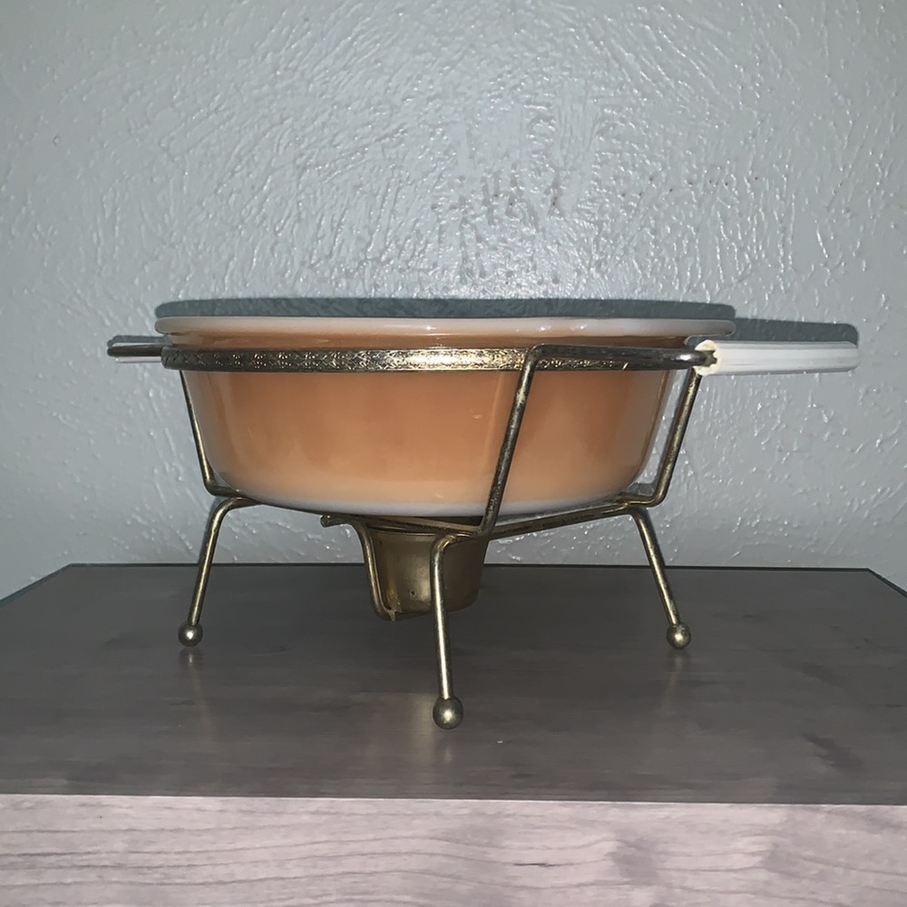 Fire King Peach Lustre Round 1.5Qt with Stand/ No Lid